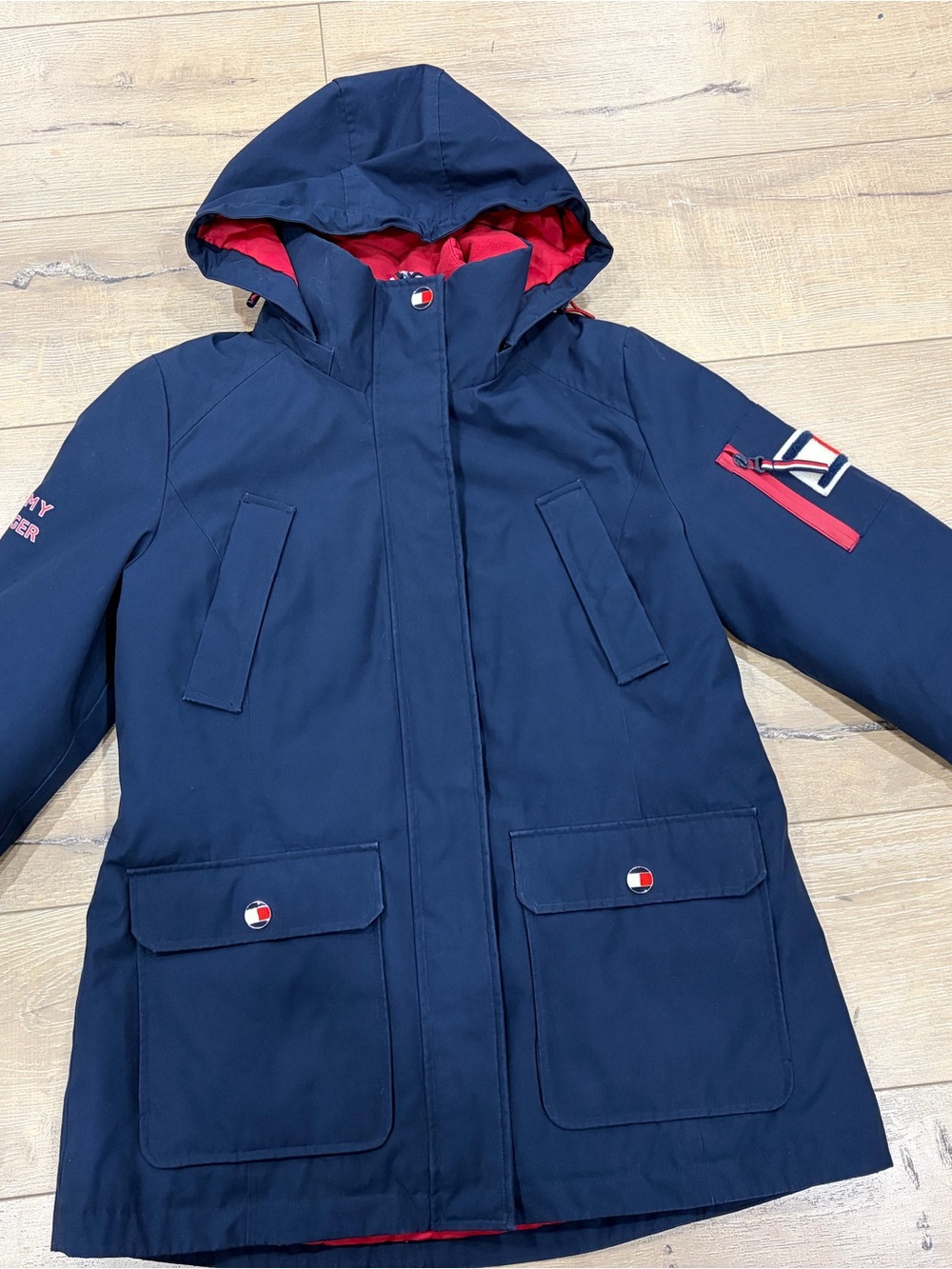 Tommy Hilfiger Navy Hooded 3 in 1 winter coat with Red Accents